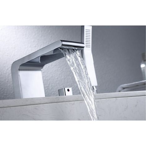 BERNSTEIN - Ensemble Robinet mélangeur Chrome Baignoire 4 trous en Cascade, Ensemble Pommeau Douchette Bain - 6080 — photo 4