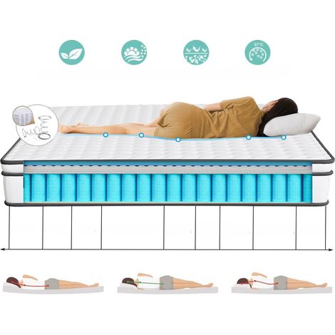 Matelas à Ressorts ensachés 140x200 cm, Hauteur 25 cm, Matelas à Ressorts ensachés 9 Zones, Confortable et Respirant - Blanc — photo 5