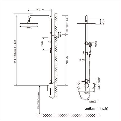 Auralum Ensemble de Douche Bronze Rétro Interrupteur à Poignée Colonne de Douche Mélangeur Système de Douche Finition Bronze avec Barre Réglable — photo 4