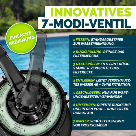 Tillvex – Filtre à sable 7900 l/h – Vanne 7 voies – Manomètre intégré – Capacité 10 kg – Adaptateur 32/38 mm – Corps métallique robuste — photo 3