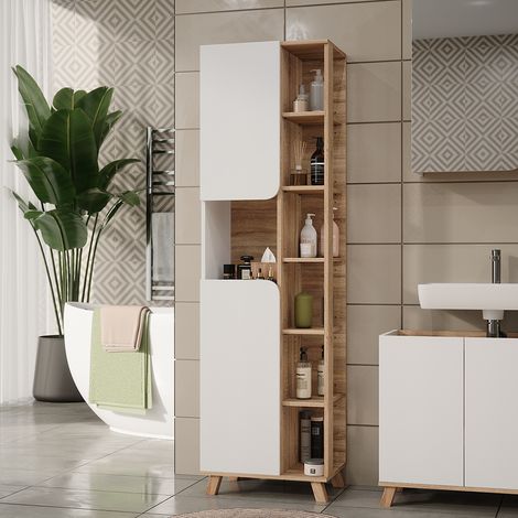Meuble salle de bain Karen, Sonoma/blanc, 50x175cm avec 2 portes, Vicco — photo 3