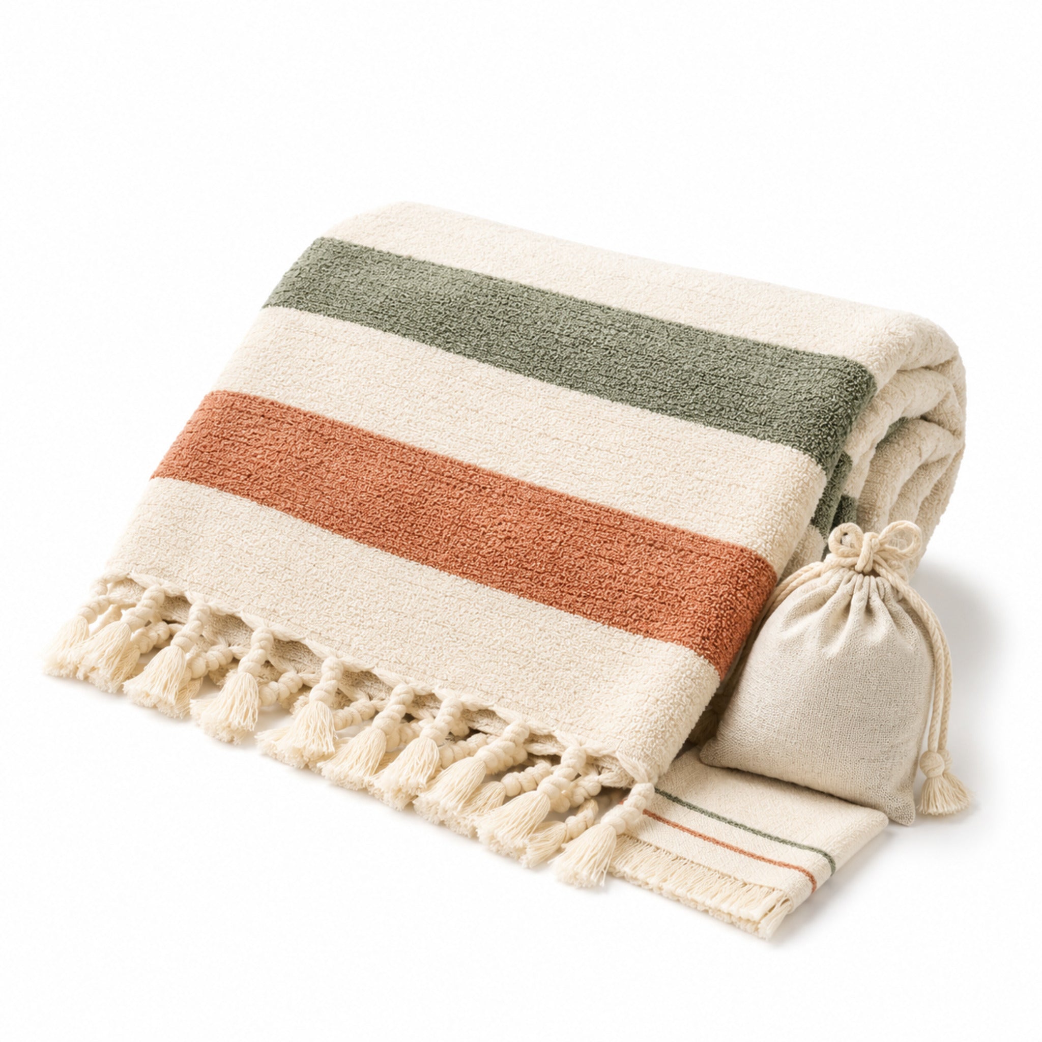 Serviette de plage Calanques XXL – Coton doux à franges méditerranéennes
