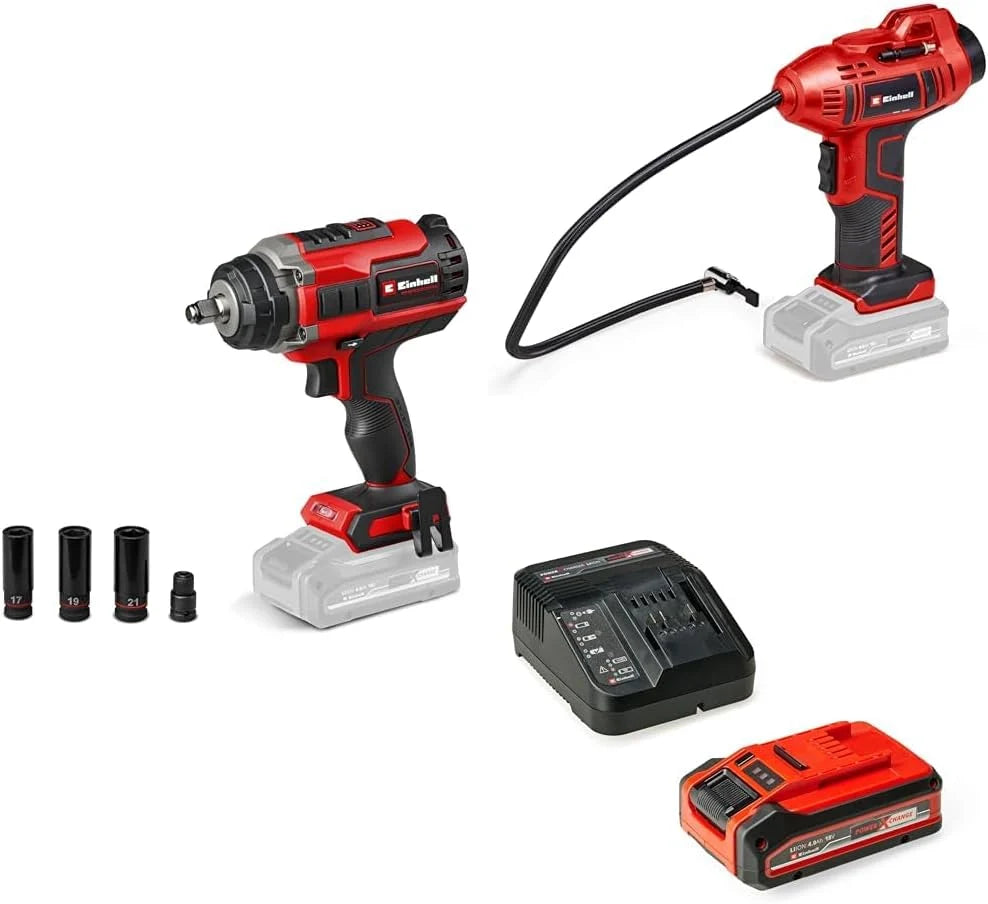2026 Einhell Pack 2 machines sans fil - Spécial Automobile - Power X-Change (Boulonneuse IMPAXXO 18/450, Gonfleur CE-CC 18) +