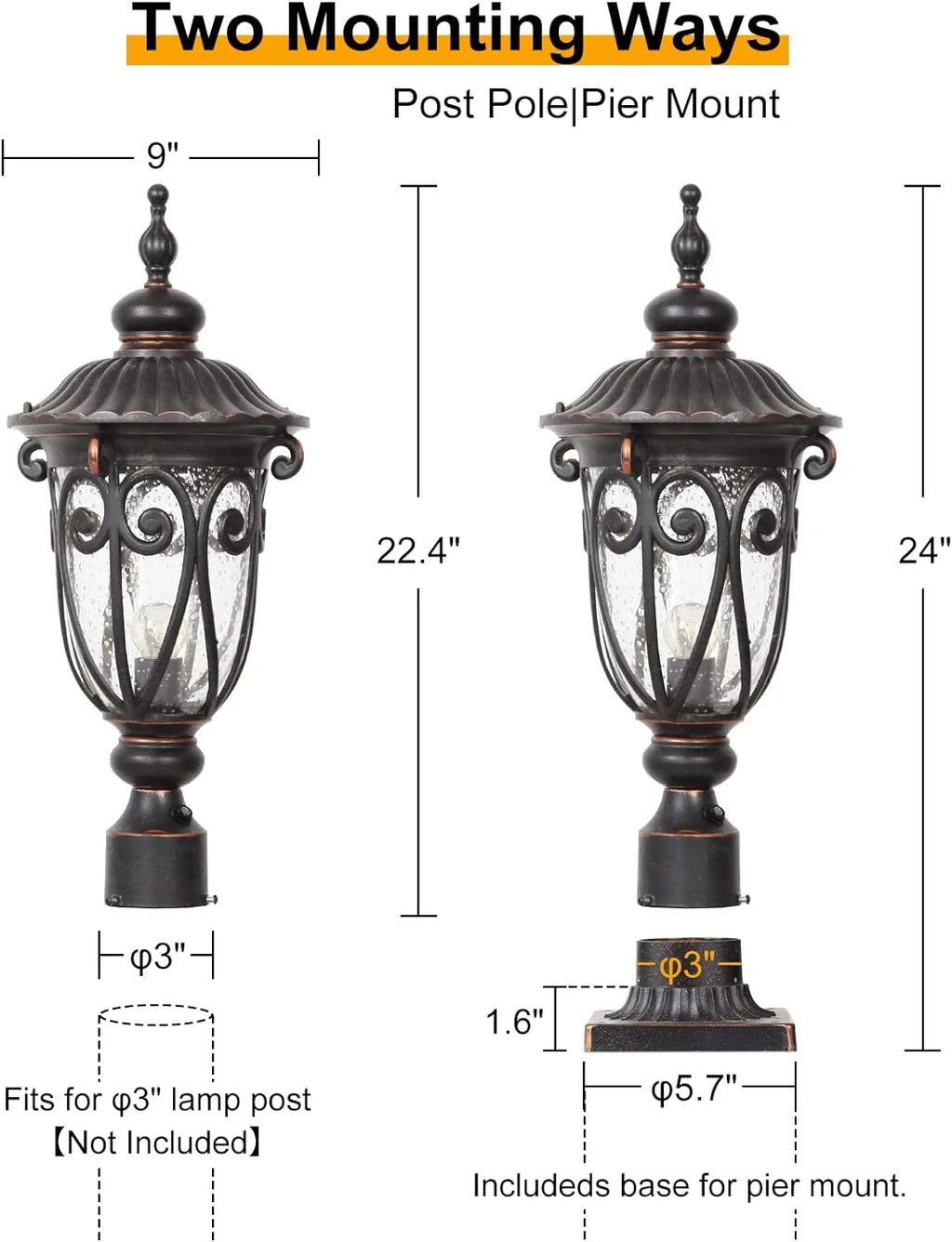 2026 Grande applique murale d'extérieur de 58 cm pour porche, lot de 2, en aluminium, lanterne vintage en bronze avec abat-jo