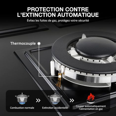 Iseasy – Plaque de cuisson gaz 5 foyers encastrable – Allumage par impulsion – Verre trempé et fonte – Compatible gaz naturel et propane — photo 5