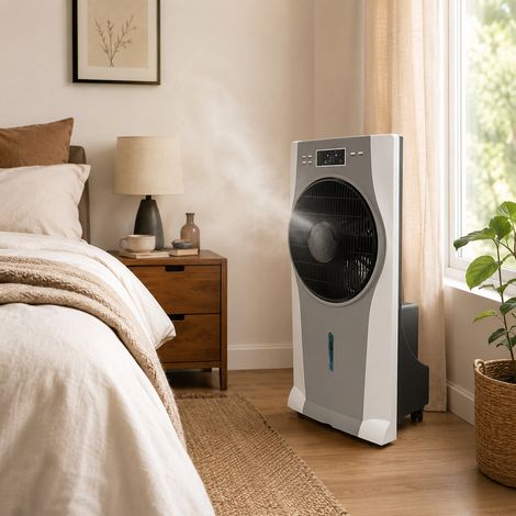 Fabrilamp – Ventilateur sur pied nébulisateur blanc 90W – 3 vitesses – Réservoir 2,5L – Moteur ionisant pour air purifié – Dimensions 79x39,5x25 cm — photo 2
