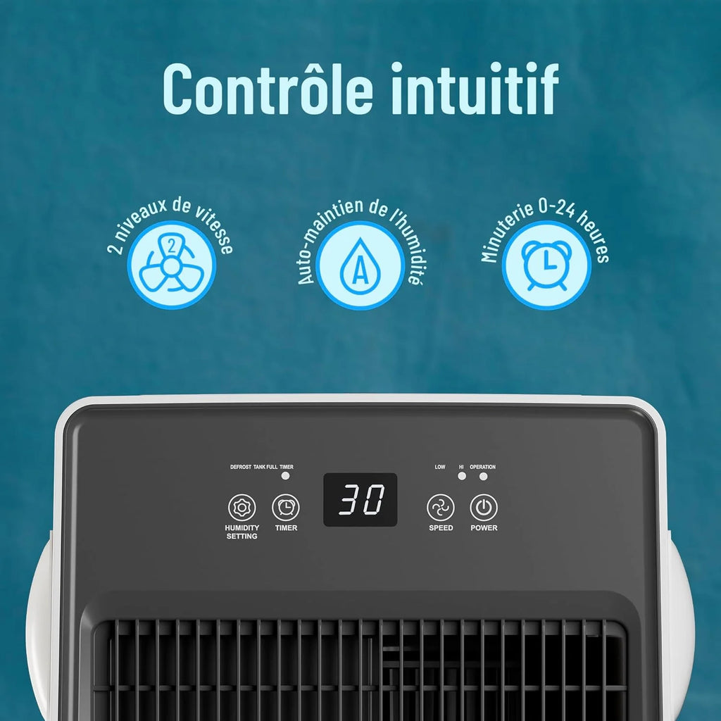 2026 Noaton Déshumidificateur Portable Silencieux, 24L/jour, Minuterie 24h, Réservoir 5,5L, Drainage Continu, avec Dégivrage