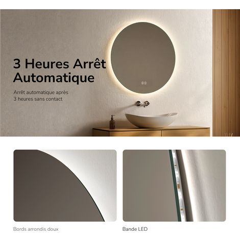 EMKE Miroir de salle de bain rond LED avec rétro-éclairage sans cadre Interrupteur tactile - Diamètre 80cm  Lumière Blanche Froide/Chaude/Neutre — photo 4