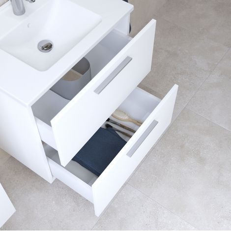 Vitra – Meuble de salle de bain suspendu avec vasque en céramique – 2 tiroirs – Dimensions 57,5 x 37,8 x 59,6 cm – Finition blanche brillante — photo 2