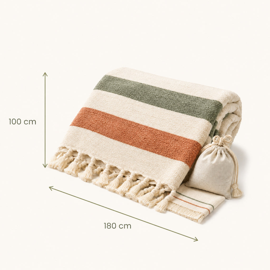 Serviette de plage Calanques XXL – Coton doux à franges méditerranéennes