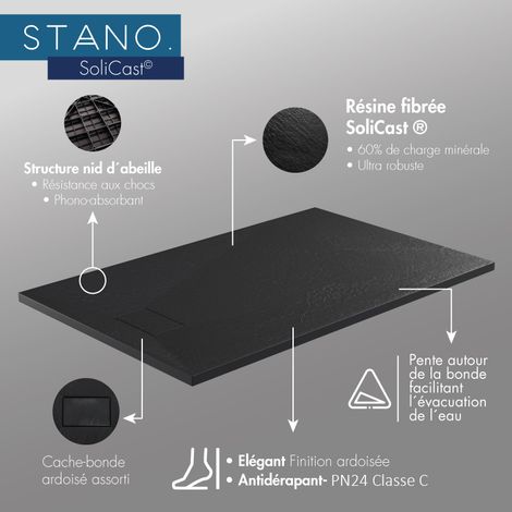 Receveur de douche 80 x 140 cm extra plat blanc PIATTO en SoliCast® – Surface ardoisée — photo 5