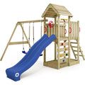 Aire de jeux WICKEY MultiFlyer - Toit en bois - Balançoire - Toboggan - Maison enfant extérieur - Bac à sable - Échelle d'escalade - Accessoires de jeux - Bleu — photo 1
