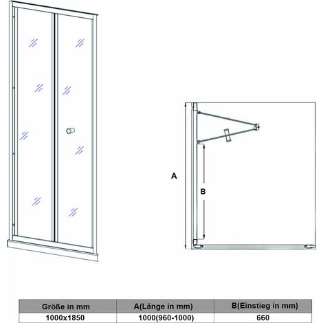 SONNI Porte de douche reglable en largeur Verre trempé Cabine de douche Porte pliante Largeur 100cm Hauteur 185cm — photo 5