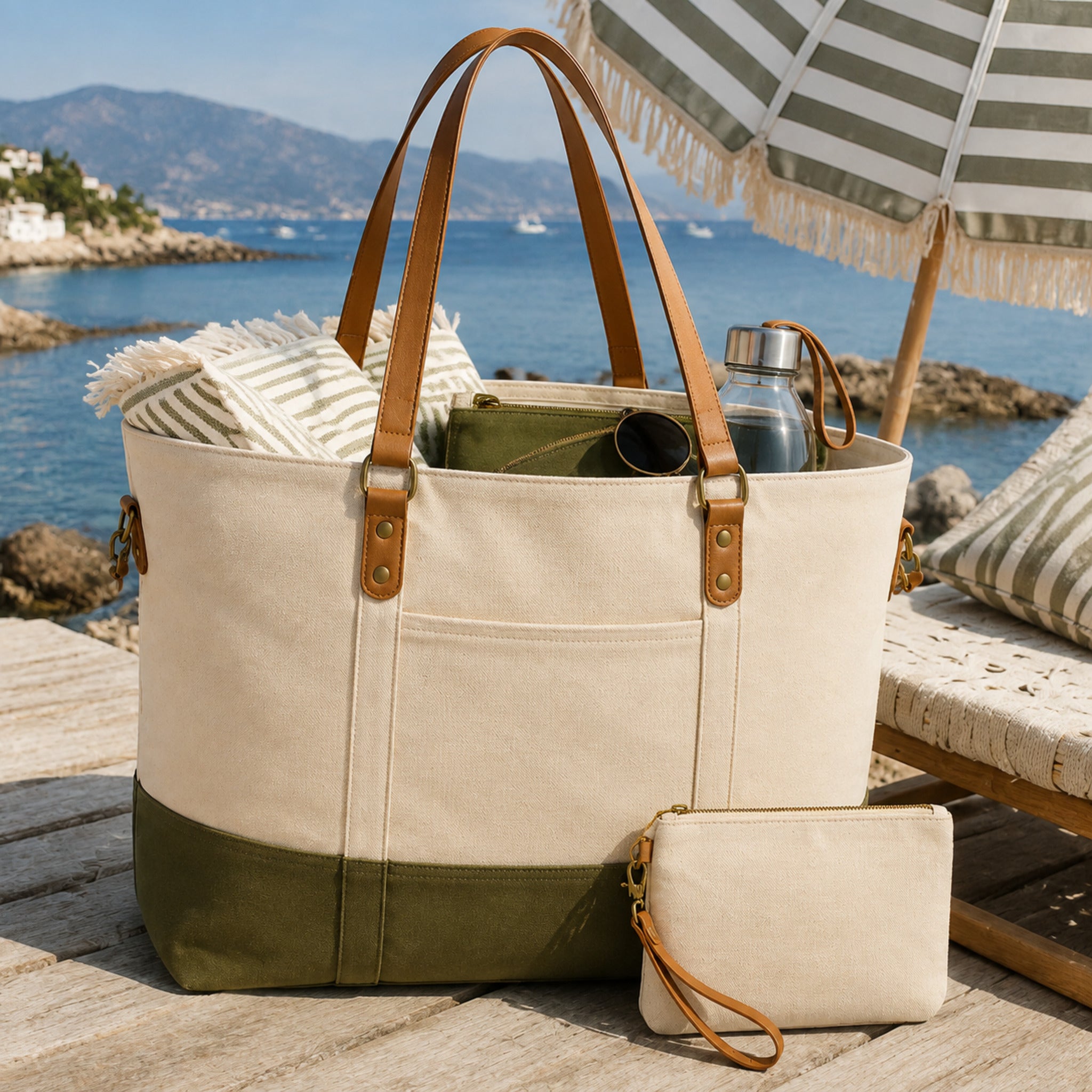 Sac de plage Saint-Tropez en canvas – Grand cabas chic et fonctionnel