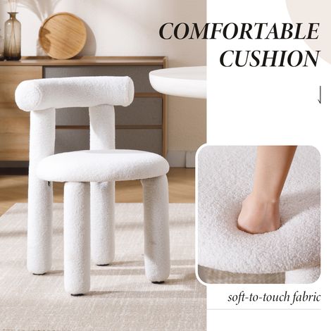 Wahson Lot de 2 chaises en fausse fourrure – Chaise salle à manger moderne sans accoudoirs – Pieds en métal – Confort optimal – Couleur blanche — photo 3
