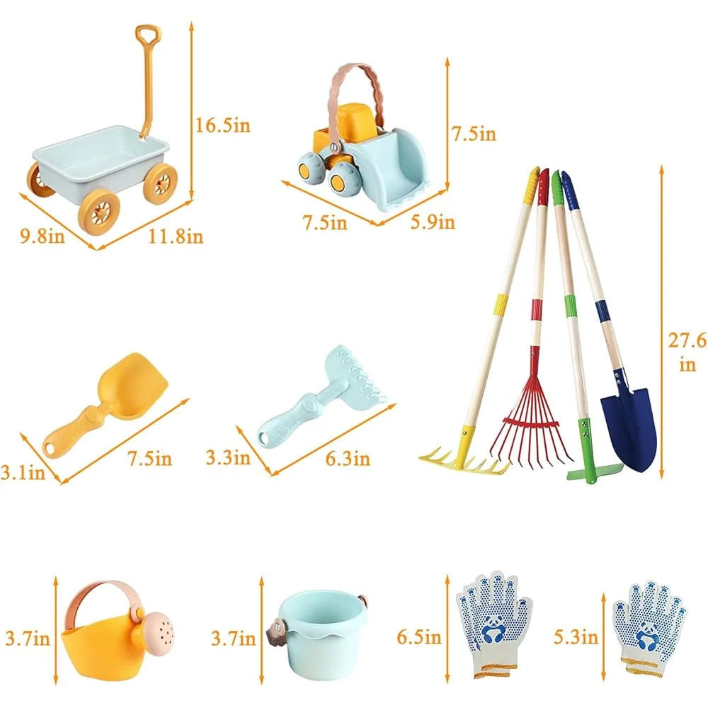 2026 Mostop Kit d'outils de jardinage pour enfants - Jouet avec brouette, pelle en métal, râteau, râteau, chariot de jardin e