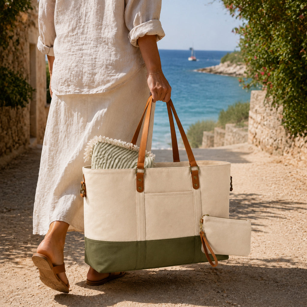 Sac de plage Saint-Tropez en canvas – Grand cabas chic et fonctionnel