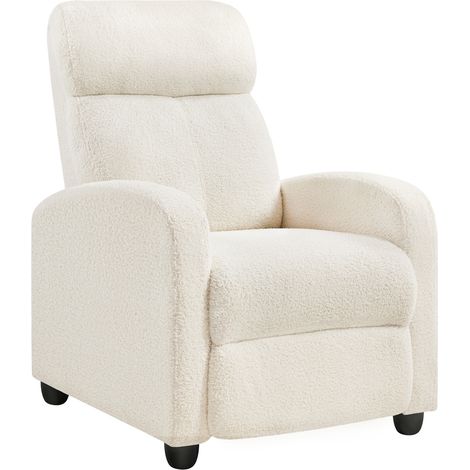 Yaheetech – Fauteuil relax en tissu bouclette ivoire – Dossier réglable jusqu'à 160° – Repose-pied – Capacité 120 kg – Dimensions 61,5x87x99 cm — photo 1