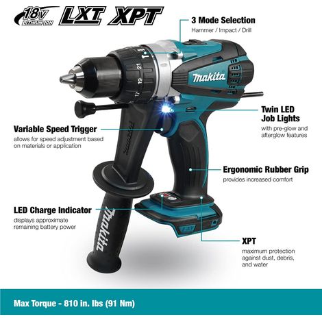 Perceuse visseuse à percussion MAKITA DHP458Z - 18V - Li-Ion - Ø13 mm - Sans batterie, ni chargeur — photo 2