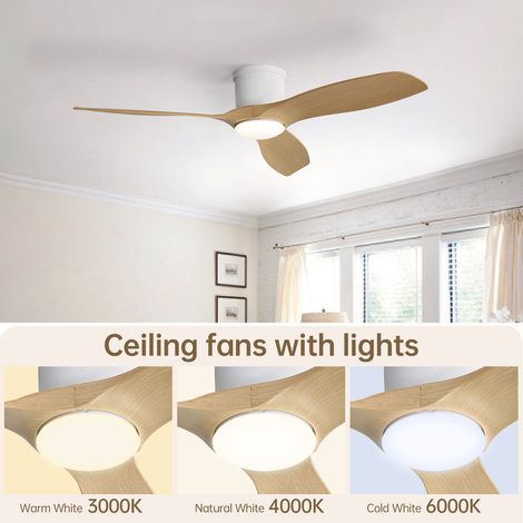 Ventilateur de plafond 132 cm – Éclairage LED tricolore – Télécommande 6 niveaux – Moteur à courant continu silencieux – Pales ABS aspect bois — photo 1