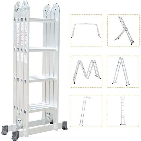 Todeco – Échelle télescopique 6 en 1 – Hauteur réglable 1,25 à 4,78 m – Charge maximale 150 kg – Alliage aluminium – Norme EN 131 — photo 1