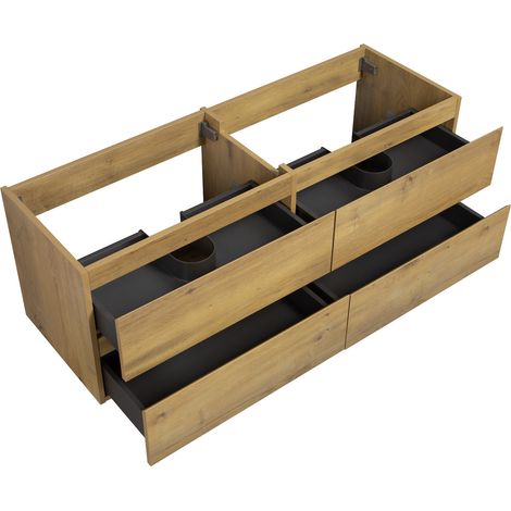 Badplaats – Meuble sous vasque suspendu 140 x 48 x 50 cm – Chêne – 4 tiroirs softclose sans poignée – Kit de fixation inclus — photo 2