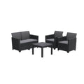 2026 Salon de jardin 4 places en résine tressée noire – table basse + coussins gris