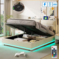 Lit coffre 140x190 cm, 2 places, avec LED, rangement, USB-A/C, sans fil charge, sommier à lattes en bois, cadre en métal, lit capitonné en velours - Beige — photo 1