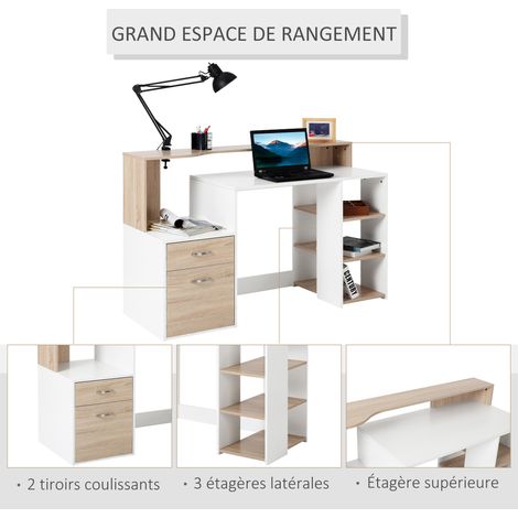 Homcom – Bureau droit MDF 137x55x92cm avec 2 tiroirs et 3 étagères – Surface lisse pour nettoyage facile – Style moderne — photo 4
