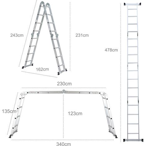 Todeco – Échelle télescopique 6 en 1 – Hauteur réglable 1,25 à 4,78 m – Charge maximale 150 kg – Alliage aluminium – Norme EN 131 — photo 2