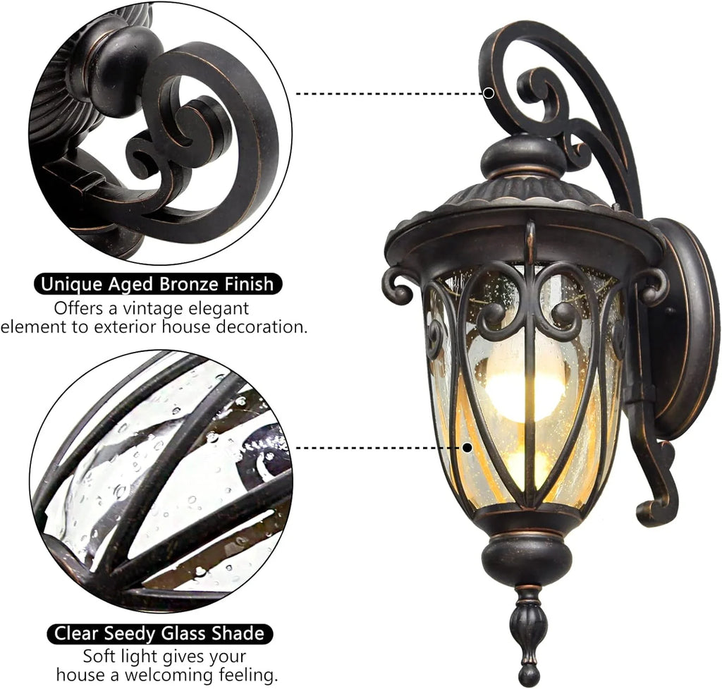 2026 Grande applique murale d'extérieur de 58 cm pour porche, lot de 2, en aluminium, lanterne vintage en bronze avec abat-jo