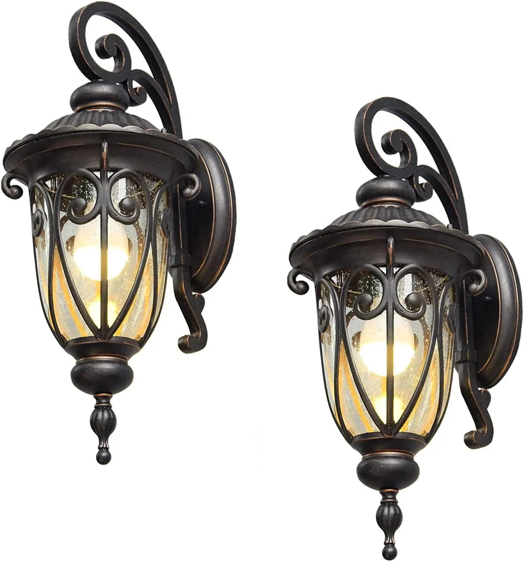 2026 Grande applique murale d'extérieur de 58 cm pour porche, lot de 2, en aluminium, lanterne vintage en bronze avec abat-jo
