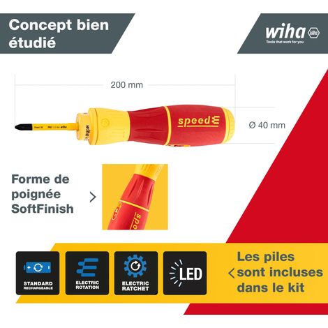 Wiha Tournevis à assistance électrique speedE® II 7 pcs avec embouts isolés slim, batteries et chargeur USB dans une mini L-Boxx (44318) — photo 5