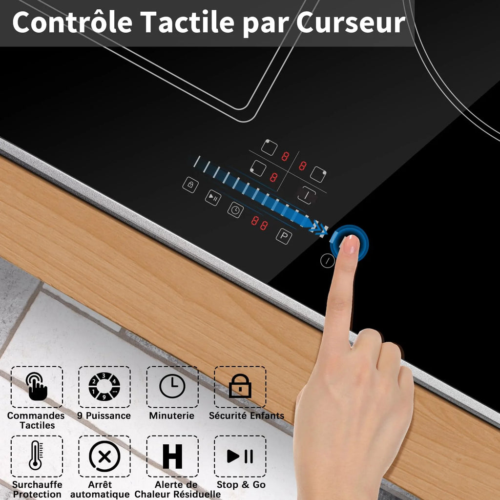 2026 Cooksir Plaque Induction 3 Feux avec Cadre, Table de Cuisson Induction 60cm Encastrable, 6800W, Commande Tactile à Curse