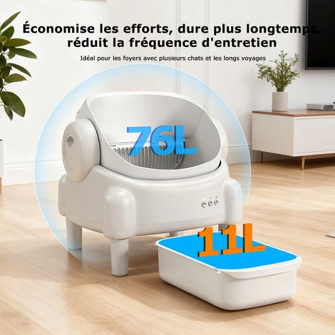 Litière Automatique Autonettoyante 76L pour Chat avec Application, Capteurs de Sécurité, Bac à Déchets 10L et 3 Modes de Nettoyage — photo 2