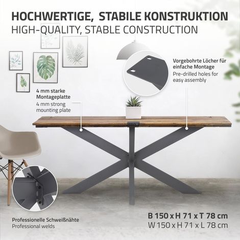 ML-Design Pied de Table Spider 78x71x150 cm, Structure en Croix, Anthracite, en Métal, Revêtement en Poudre, 150 kg, Design Industriel, Protection du Sol Inclus, Robuste, avec Matériel de Fixation — photo 2