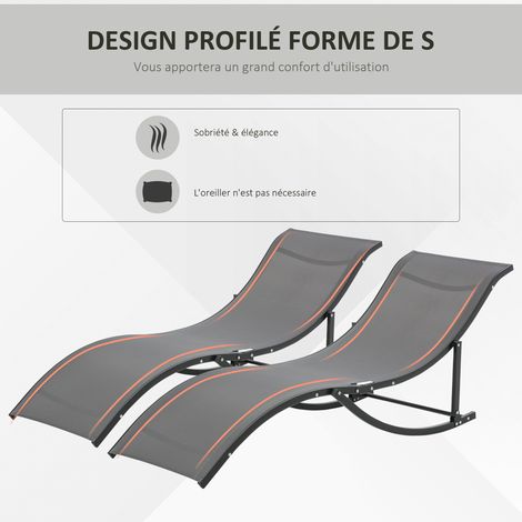 Outsunny – Bain de soleil pliable en aluminium – Lot de 2 – Textilène haute densité 560 g/m² – Dimensions 165x61x63 cm – Charge max 120 kg – Anthracite — photo 2