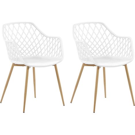Beliani – Lot de 2 chaises scandinaves – Assise en plastique blanc – Pieds en métal effet bois clair – Pour salle à manger ou cuisine — photo 1