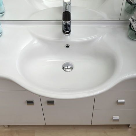 Kiamami Valentina – Ensemble meuble salle de bain 105 cm – Lavabo céramique – Miroir avec éclairage LED – 2 portes et 3 tiroirs – Blanc brillant — photo 5
