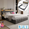 Dans Les Nuages – Lit coffre 160x200 cm avec éclairage LED – Rangement hydraulique – Charge USB-A/C – Sommier à lattes en bois – Similicuir noir — photo 1