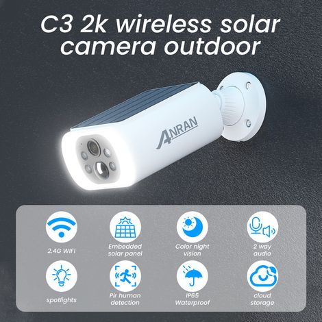 Anran – Caméra de surveillance extérieure sans fil WiFi solaire 3MP – Audio bidirectionnel – Détection mouvement PIR – Vision nocturne IP65 — photo 2