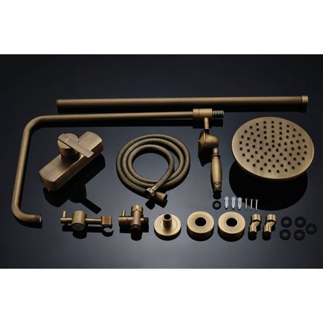 Auralum Ensemble de Douche Bronze Rétro Interrupteur à Poignée Colonne de Douche Mélangeur Système de Douche Finition Bronze avec Barre Réglable — photo 5