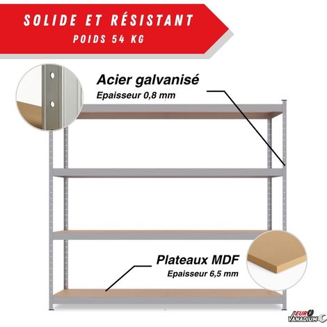 Euro Vanadium – Etagère monobloc métallique 2M x 2,37M – Charge 1400 kg – Plateaux en MDF 6,5 mm – Patins antidérapants pour stabilité — photo 3