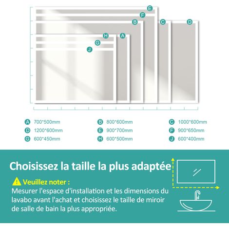 EMKE Miroir de salle de bain 120x60cm, Miroir LED avec Interrupteur à bouton, Anti-buée, Miroir avec éclairage lumière Blanche Froide/Chaude — photo 5