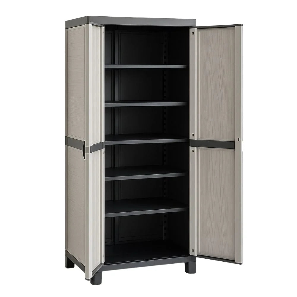 2026 Armoire de rangement haute 5 étagères 65x45x180 cm Polypropylène Gris/Noir(Gris/Noir)