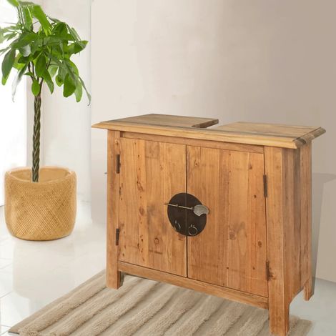 Vidaxl – Meuble sous vasque simple en pin massif 70x32x63 cm – Look vintage – Grand compartiment – Fixation murale incluse — photo 3