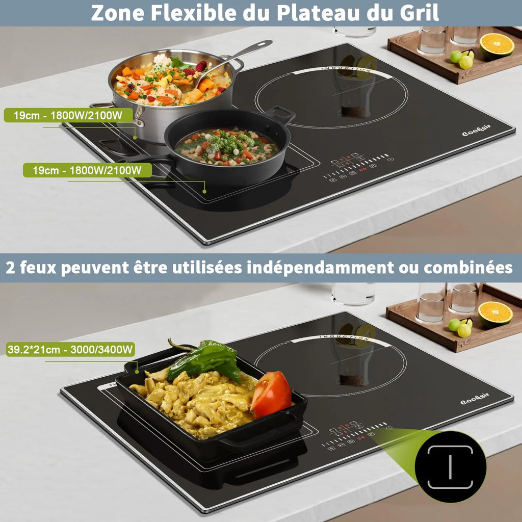 2026 Cooksir Plaque Induction 3 Feux avec Cadre, Table de Cuisson Induction 60cm Encastrable, 6800W, Commande Tactile à Curse