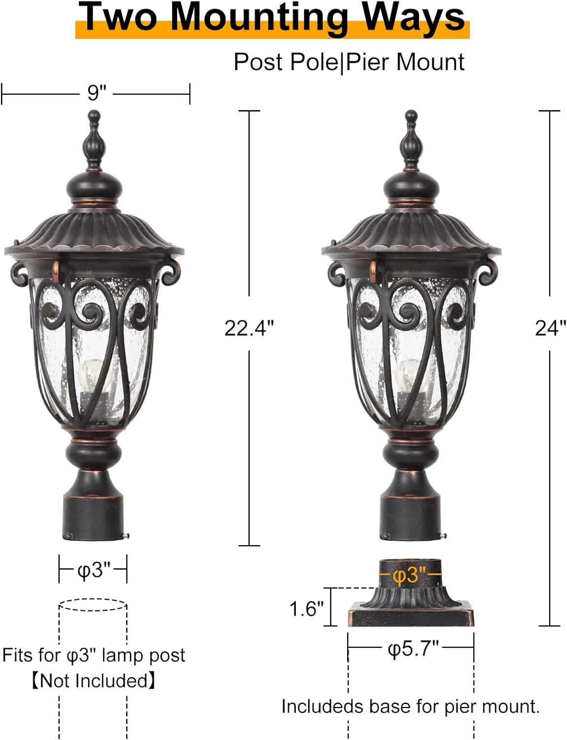 2026 Grande applique murale d'extérieur de 58 cm pour porche, lot de 2, en aluminium, lanterne vintage en bronze avec abat-jo