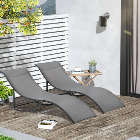 Outsunny – Bain de soleil pliable en aluminium – Lot de 2 – Textilène haute densité 560 g/m² – Dimensions 165x61x63 cm – Charge max 120 kg – Anthracite — photo 4
