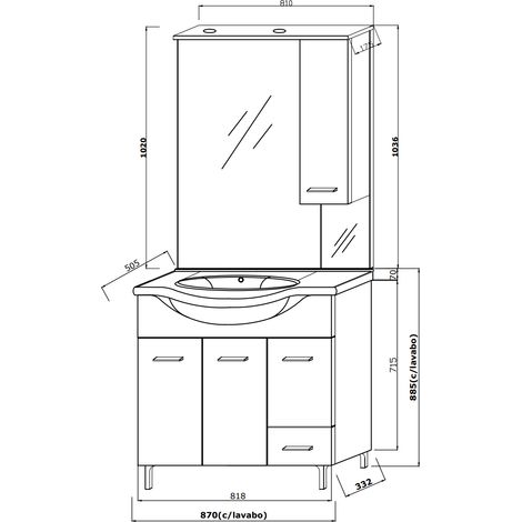 Kiamami Valentina – Meuble de salle de bains 85 cm – Lavabo céramique central – 3 portes et 1 tiroir – Finition chêne gris avec pieds chromés — photo 5